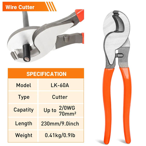 Wire cutter from Battery Cable Lug Crimp Tool Kit With Copper Lugs Wire Cutter And Heavy Duty Case Works With AWG Ten To One Zero Gauge