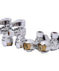 Brass Push To Connect Angle Stop Valves 1/2 In X 3/8 In Compression Quarter Turn Pack Of 4 fittings displayed