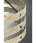 Close-up of Coastal Farmhouse 1 Light Pendant in Graphite Finish with Open Cage Frame of Three Circular Bands, showing detail.