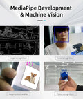 Image showcasing MediaPipe Development with four examples: edge recognition, face recognition, augmented reality, and color recognition.