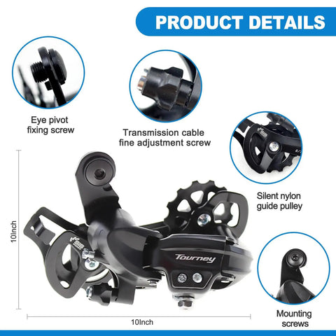 Rear Derailleur TY300 Direct Mount for Mountain Bikes, detail of steel construction with mounting screws and guide pulley