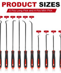10 Piece Mechanic Pick Set With Non Slip Grips For Long And Short Picks Built For O Ring Seal And Gasket Removal, 9.5 and 6.5 Inch Sizes