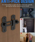 Heavy Duty Stainless Steel Sliding Barn Door Lock With Matte Black Finish installed on a wooden door, anti-pick feature shown