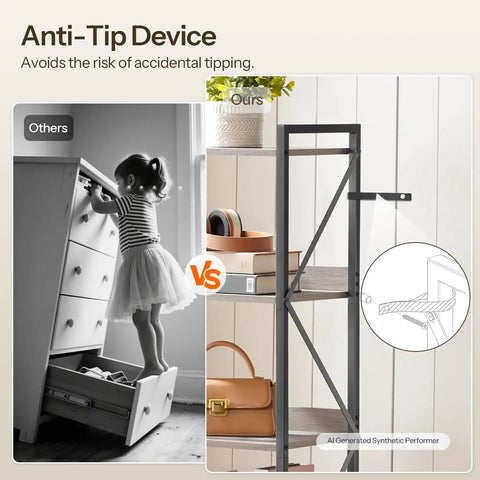 No Fuss Five Tier Industrial Bookcase With Sturdy Metal Frame And Secure Back Barrier Sweet Vertical Storage Organizer That Looks Dang Fine In Any Living Room Or Home Office Greige And Black