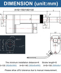 Diagram showing the dimensions of a powerful 12V DC linear actuator with a 4 inch stroke and 660 lb thrust, IP65 rated, with measurements in mm.