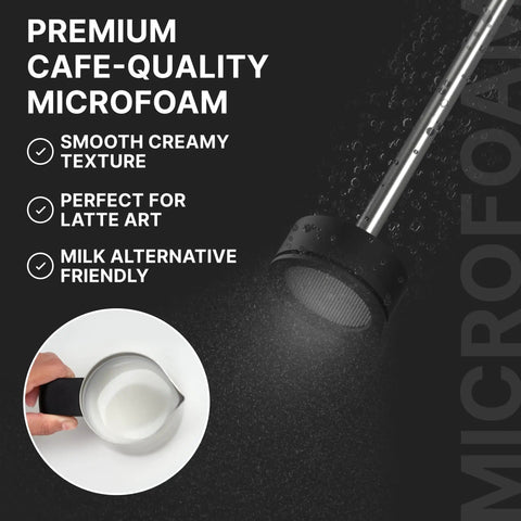 NanoFoamer V2 Milk Foamer For Home Use Microfoamed Milk In 30 Seconds With Dual Speed Waterproof Stainless Steel Build Barista Style Coffee Drinks No Fancy Espresso Rig Needed in use creating smooth creamy microfoam.