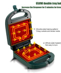 Compact Electric Sandwich Maker And Grill Press For Perfect Grilled Cheese with visible heating elements and double tray design.
