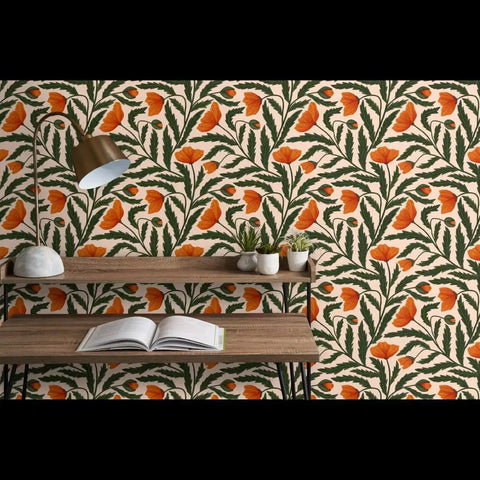 Top Shelf Botanical Chintz Matte Wallcovering With A Crisp Linen Texture Pvc Free Durable Coating ideal for kitchen decor.