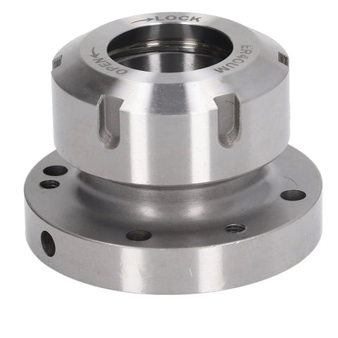Heavy Duty ER40 Collet Chuck Carbon Steel 80mm Diameter Clamping Adapter showing clamping grooves and precision design.