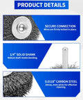 Product details of Two Pack 2 Inch Wire Wheel Brush For Drill Heavy Duty Carbon Steel Wire Brush For Rust Paint And Corrosion Removal 0.012 Inch Coarse Crimped Stainless Steel Wire One Quarter Inch Shank 20000 RPM