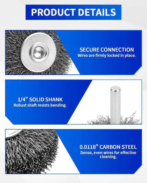 Product details of Two Pack 2 Inch Wire Wheel Brush For Drill Heavy Duty Carbon Steel Wire Brush For Rust Paint And Corrosion Removal 0.012 Inch Coarse Crimped Stainless Steel Wire One Quarter Inch Shank 20000 RPM