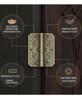 Easy Surface Mount Decorative Copper Hinge With Bronze Finish for cabinet hardware featuring ornate bat motif, 4.3 x 2.4 inches.