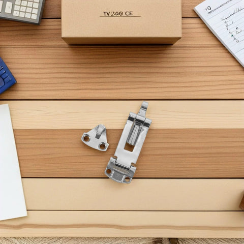 Front view of BCOATH stainless steel toolbox buckle lock two-piece set with anti-rattle mechanism and mounting plate