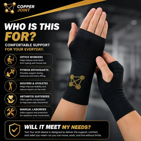 Copper Infused Wrist Brace Pair For Carpal Tunnel Pain Relief, Adjustable Medium Fit For Men And Women shown.