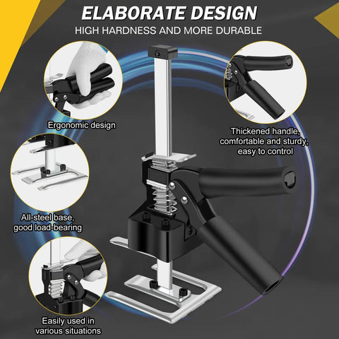 Close-up of 2-Pack Labor Saving Arm Jack 12 Inch Tool Lift with ergonomic handle, all-steel base, and multi-function lifter design.