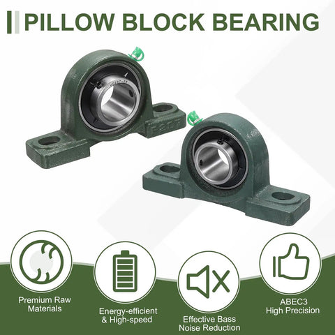 Self Aligning Pillow Block Bearing With One And One Eighth Inch Bore, Solid Cast Iron Base, Chrome Steel Flange Mounted, ABEC 3 Precision
