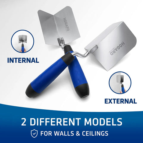 Pro Grade Inside Corner Drywall Trowel With Stainless Steel Blade And Soft Grip Handle in internal and external angle models