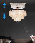 Heavy Duty Electric Chandelier Winch Hoist With Remote And Wall Switch Smooth Lifting System For Pendant Lights mounted ceiling chandelier in living room.