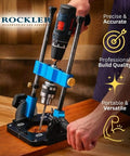 Handy Drill Guide For Hand Drills Portable Drill Press Adapter With 0 To 60 Degree Adjustable Angle in use on wooden surface