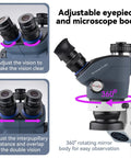 Pro Grade Stereo Microscope With Trinocular Setup For Soldering And PCB Work Camera Ready Heavy Duty Precision Microscope For Microelectronics And Detailed Inspection Eye Friendly Eyepieces, adjustable eyepieces and 360° rotating body