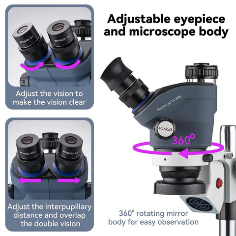 Pro Grade Stereo Microscope With Trinocular Setup For Soldering And PCB Work Camera Ready Heavy Duty Precision Microscope For Microelectronics And Detailed Inspection Eye Friendly Eyepieces, adjustable eyepieces and 360° rotating body