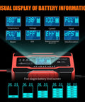Display of All In One 10 Amp 12V 24V Smart Battery Charger Maintainer Trickle Charger And Desulfator showing battery status.