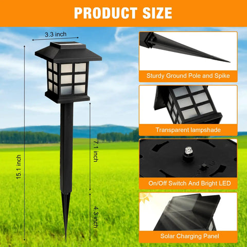 24 Pack Solar Pathway Lights Outdoor Waterproof LED Solar Powered Landscape Lighting product size and features