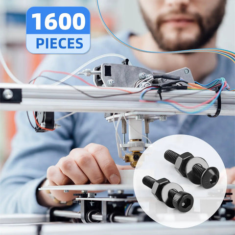 M3 Screw Kit With 1600 Pcs 12.9 Grade Alloy Steel for 3D Printing DIY Builds, close-up of screws used in assembly