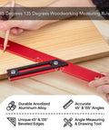 Dual Angle 45 And 135 Degree Woodworking Ruler Rugged Pro Grade Aluminum Carpenter Measuring Tool in use on wood