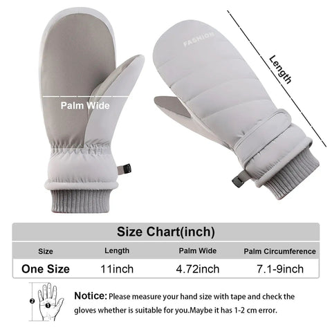 Winter Women Ski Mittens Waterproof Windproof Warm Touch Screen Snow Mitts Anti Slip Snowboard Gloves Gray size chart