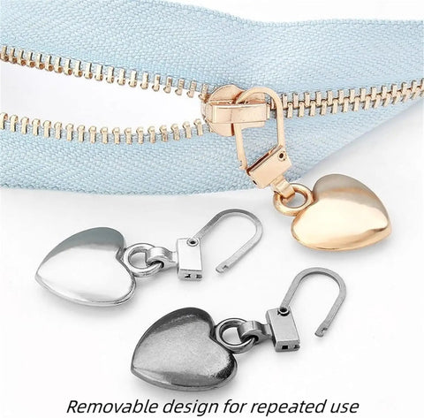 5 Pack Multicolor Heart Shaped Zipper Pull Replacements, Metal Zipper Tabs For Coats, Jackets, Pants, Luggage And Backpacks, with heart design