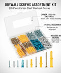 270 Piece Drywall Screw Kit With Carbon Steel Self Tapping Zinc Plated Screws For Wood Studs And Gypsum Panels No Pre Drill Needed