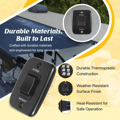 40 Amp RV Awning Interior Switch Kit With Plate Replacement For Solera Power Awnings, durable plastic materials display