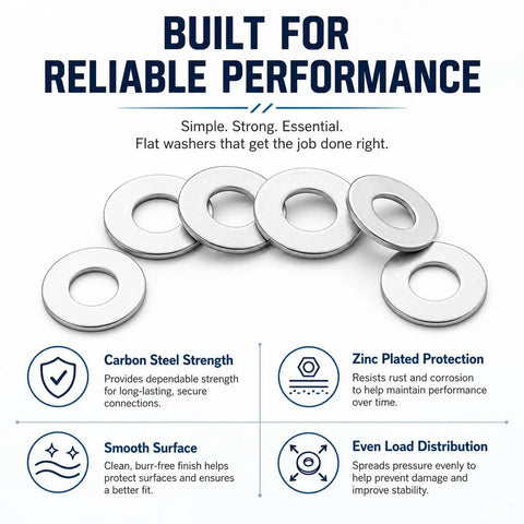 400 Piece Steel Fender Flat Washers for Three Eighths Inch Hardware zinc plated carbon steel with smooth faces and secure seals