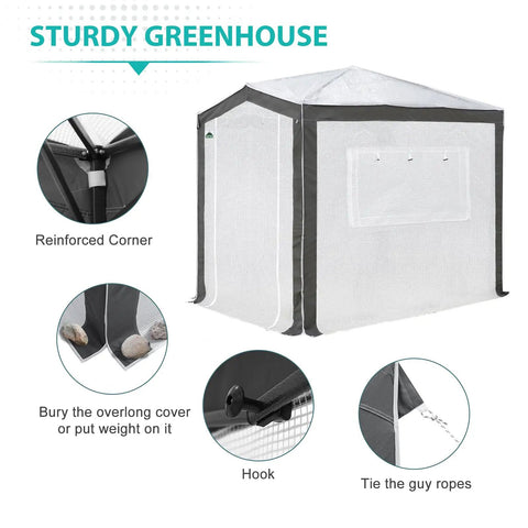 8x6 Portable Walk In Greenhouse With Polyester Reinforced Corners Quick Easy Pop Up Setup Tool Free Indoor Outdoor Gardening Greenhouse Roll Up Zipper Doors And Mesh Windows Gray White