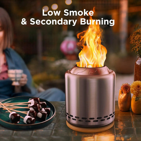 Cozy Tabletop Fire Pit With Stand Smokeless Outdoor Stove For Camping And Patio Use Grab And Go Seven Point Nine By Six Point One Inches Portable Stainless Steel Fueled By Pellets Or Wood Includes Travel Bag