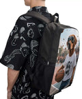 Man wearing Cool Dog With Sunglasses Backpack For Men And Women Durable 600D Polyester Bookbag Lightweight 17 Inch Laptop Daypack