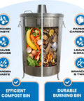 Outdoor 31 Gallon Burn Barrel For Trash Leaves And Paper Galvanized Steel Burn Can Cage Bin, showing compost and burning uses
