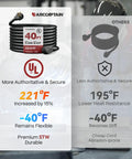 Heavy Duty 40 Foot Welder Extension Cord For MIG TIG MMA Welders 8 AWG 40 Amp NEMA 6-50 UL Listed Heat Resistant 3 Prong Cable With Durable Construction, product comparison highlighting UL rating and temperature flexibility