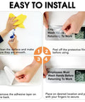 Employees Must Wash Hands Before Returning to Work Sign, 4 Pack, installation guide with self-adhesive steps.