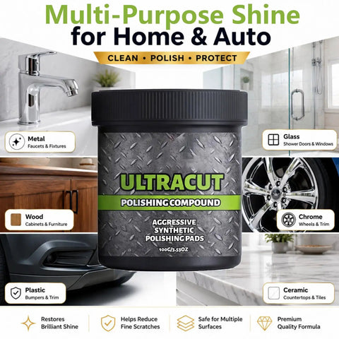 Heavy Multi Surface Scratch Remover With Applicator Pad For Wood Leather Metal Stone High Gloss Polish in a home setting.