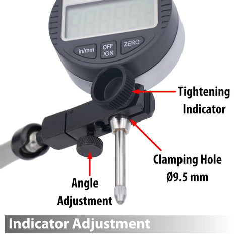 Clockwise Tools digital indicator with magnetic base stand; 0-1 in range, inch/mm conversion