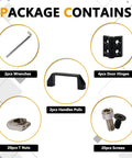 Package contents for Two Sets Door Handle And Frame Hinges Install Kit For 20x20 Aluminum Extrusion Profile Slot 6mm with handles, hinges, wrenches, screws.