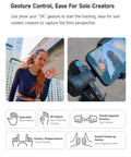 Pro Level Smartphone Gimbal With 3-Axis Stabilization, Built-In AI Tracking Module, showing gesture control options on screen.