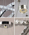 Modern Crystal Chandelier With Three Ring Pendant Lights LED Ceiling Fixture In Stainless Steel Non Dimmable Cool White 6500K details