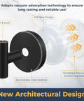 Heavy Duty Suction Hooks That Hold Firm On Glass Tile And Mirror Removable Shower Hangers With Rock Solid Vacuum Grip Easy Mount Metal Bathroom Towel Rack Four Pack Black, showcasing durable 304 stainless steel and vacuum suction design.