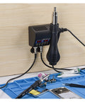 2 In 1 750W Hot Air Soldering System With LCD Display for PCB SMD BGA IC Repair, showing soldering iron and tools