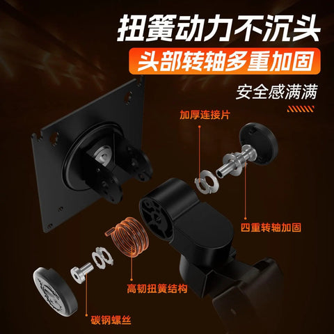 Exploded view of Top Tier Adjustable Monitor Arm With Heavy Duty Desk Clamp Base Built Like A Tank To Hold Nine Kilograms Securely.