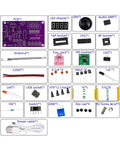 FM Radio Kit For Beginners With Soldering Practice And Electronics Learning Project Including PCB Components Speaker And Case Build A Real Radio From Scratch And Learn Basic Circuit Design Hands On STEM Education showing PCB, resistors, and parts.