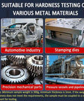 Portable Ultrasonic Hardness Tester On The Go Handy With Dual Test Heads Built In Storage Digital HV HRC HRB HB Scales For Metal Materials And Ultra Thin Workpieces Easy To Use With Low Impact Indentation And Quick Readouts for automotive parts, dies, gears, and pipelines
